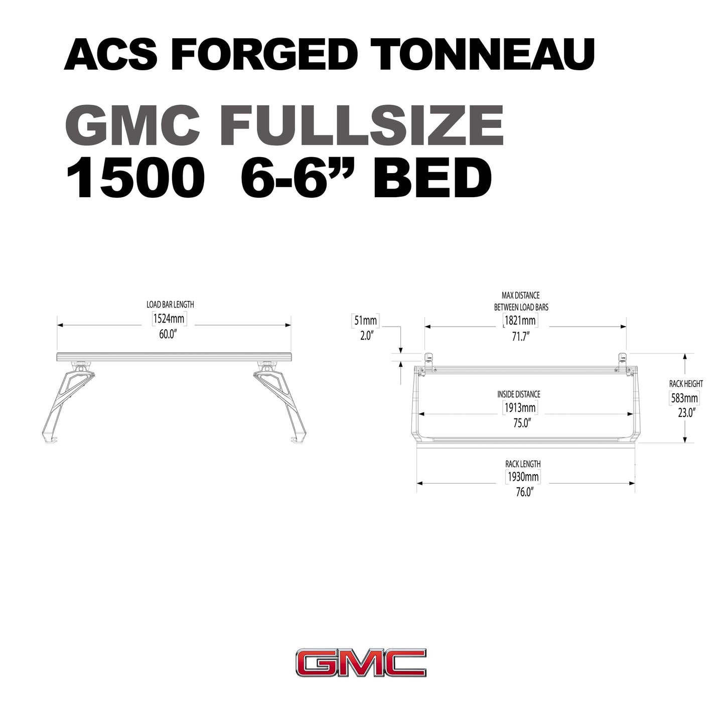 ACS FORGED TONNEAU - RAILS ONLY - GMC