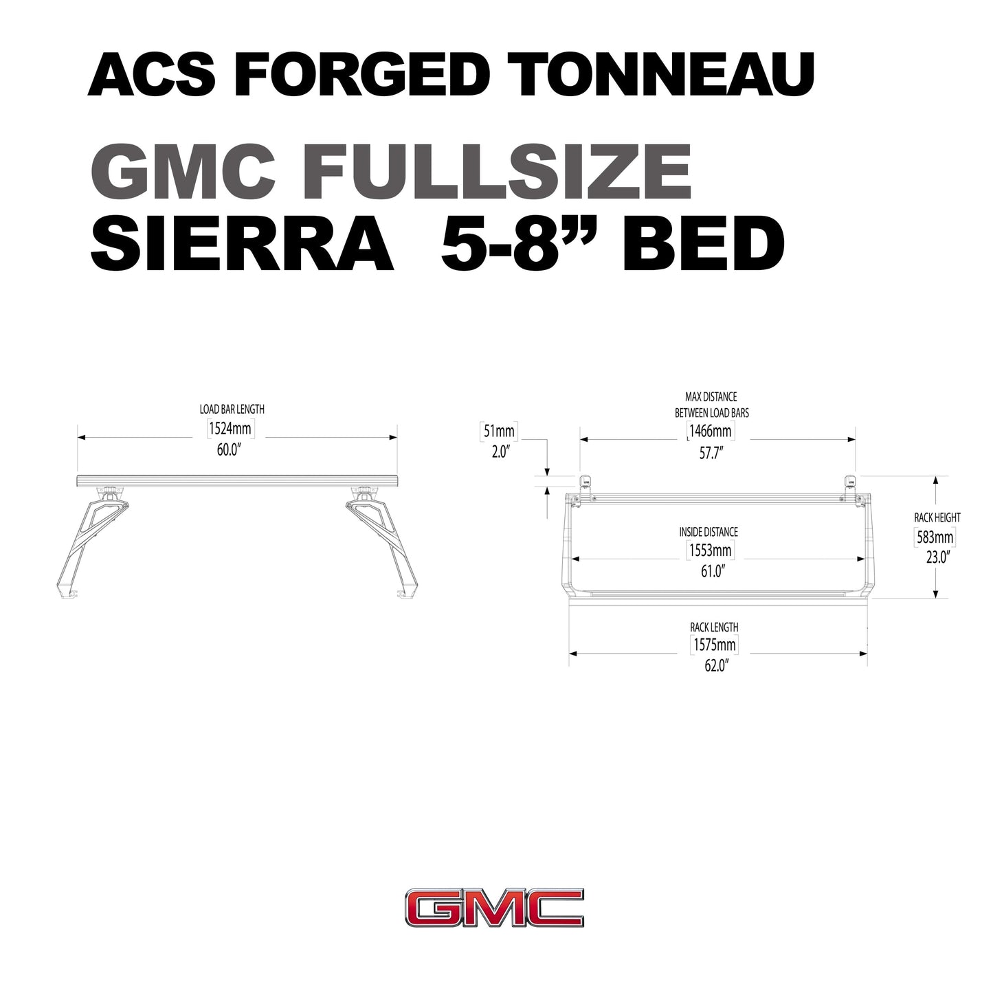 ACS FORGED TONNEAU - RAILS ONLY - GMC