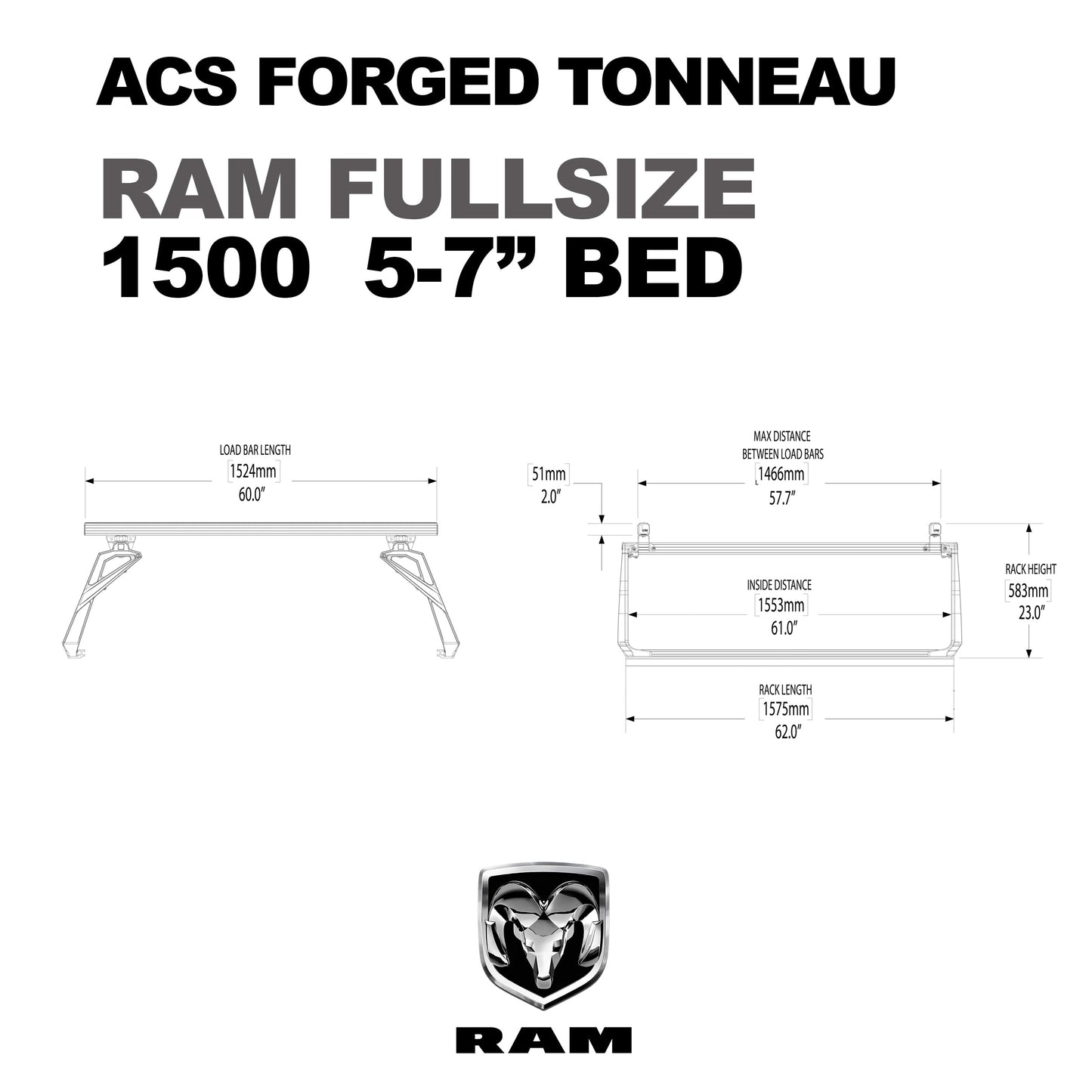 ACS FORGED TONNEAU - RAILS ONLY - RAM